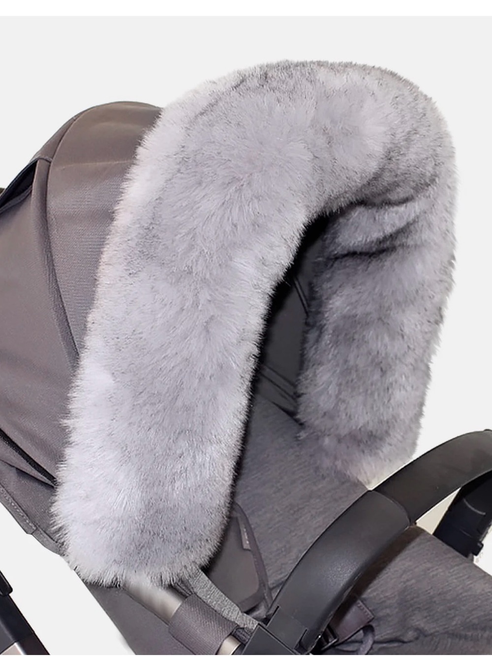 Plush Gray Faux Fur Stroller Hood Trim - Soft Cozy Accent